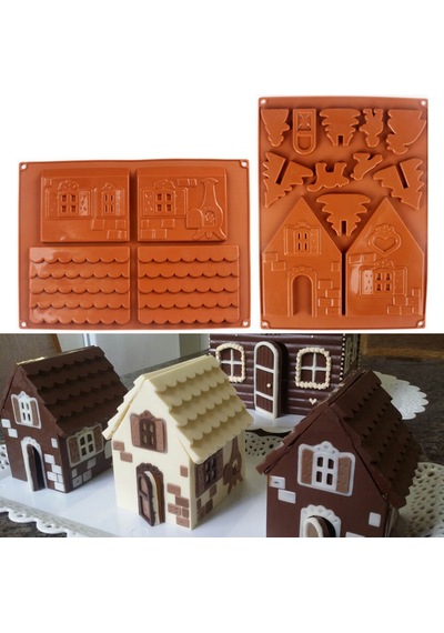 "2 Parçalı 3d Festival Gingerbread Ev Silikon Bakeware Tatil Çikolatası Ve Kurabiye Dekorasyonu İçin Set" Çok Renkli