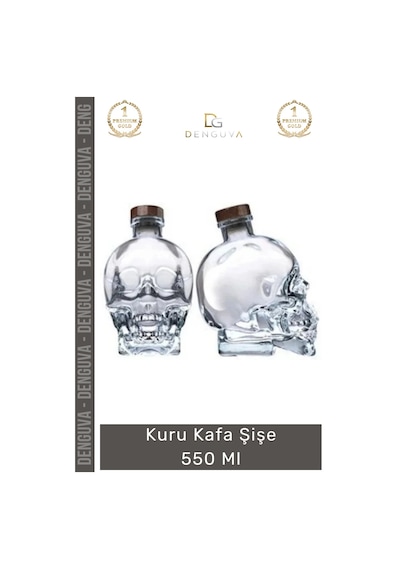 Camşişe Crystal Head Tasarım Dekoratif El Yapımı Cam Modern Gotik Şık Kuru Kafa Şişe 550 Ml