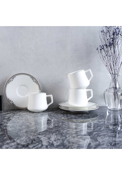 Evaliza Versailles Platin Double 12 Parça 6 Kişilik Kahve Fincan Takımı 130 Ml Platin
