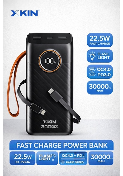 Lenovo Idea Tab Plus Tb361fu 12.1'' Uyumlu 30000 Mah 22.5w Hızlı Şarj Powerbank Siyah