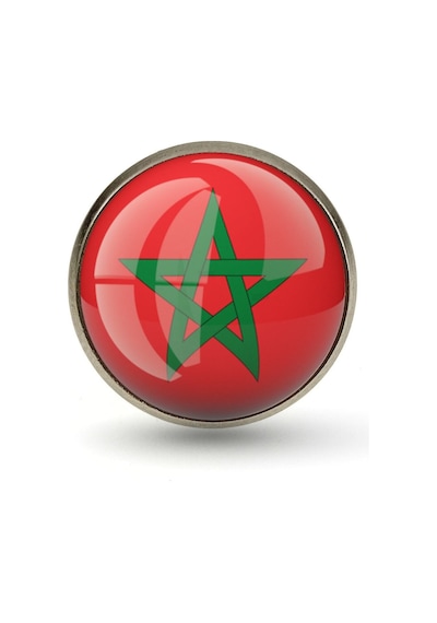 Fas Morocco Bayrak Rozeti - Paslanmaz Çelik Yuvarlak Yaka Rozeti Çok Renkli