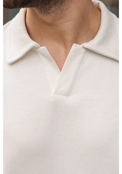 Madmext Ekru Polo Yaka Oversize Erkek Tişört E7185