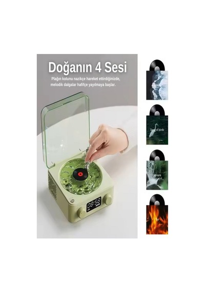 Nostalji Plak Çalar Bluetooth 3d Ses Dalgası Retro Müzik Plak Çalar-haki
