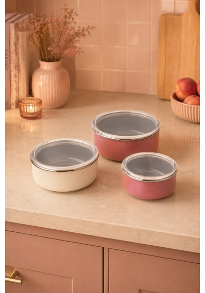 Bambum Lumino 3 Lü Emaye Saklama Kabı Pembe B7690 300+700+1000ml