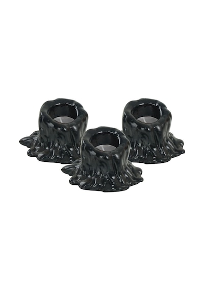 Mumluk Şamdan 3 Adet Tealight Uyumlu Üçlü Küçük Erimiş Mum Model - Siyah