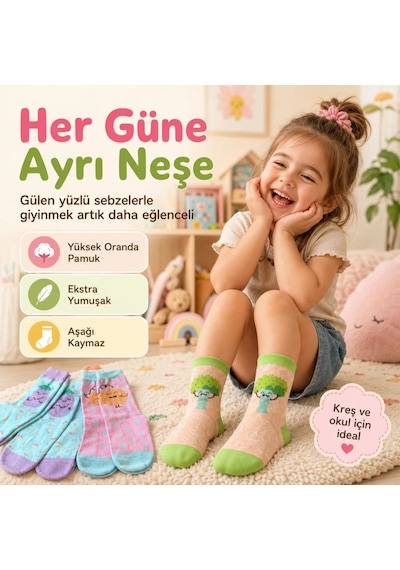 5 Li Sebze Desenli Çocuk Çorap Seti Yüksek Pamuklu Rahat Burunlu Sıkmayan Lastikli Çok Renkli 5 Li Sebze Desenli Çocuk Çorap Seti Yüksek Pamuklu Rahat Burunlu Sıkmayan Lastikli Çok Renkli