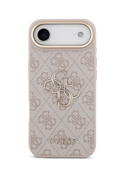 Apple Uyumlu iPhone 17 Air Kılıf Guess Lisanslı Gold Metal Kamera Çerçeve Metal Büyük 4g Yazı Logolu Kapak Pembe Pembe