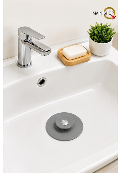 Mainshop Dokunmatik Lavabo Tıkacı Gri - Silikon Lavabo Gider Tipası - Kademeli Süzgeç Mutfak Ve Banyo M-1490