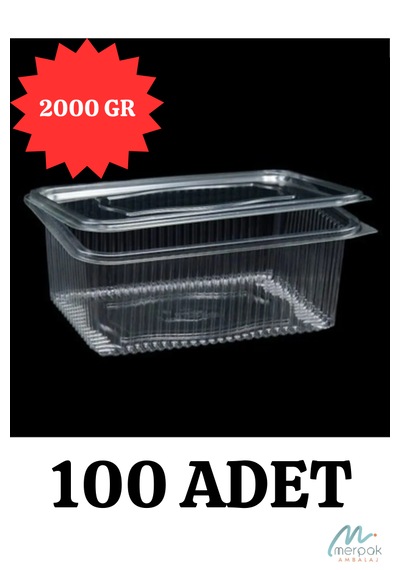 Plastik Saklama Kabı 2000 Gr 100'lü Kapaklı Sızdırmaz Kap Şeffaf Kullan At Kase