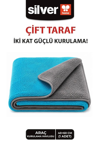 Lamine 40 60 Cm Ekstra Kalın Çift Yüzlü Süper Emici Araç Kurulama Havlusu Mavi-gri