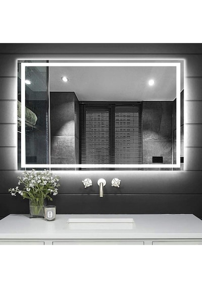 80X60Cm Beyaz Ledli Dekoratif Banyo Aynası Kumlamalı Duvar Aynası