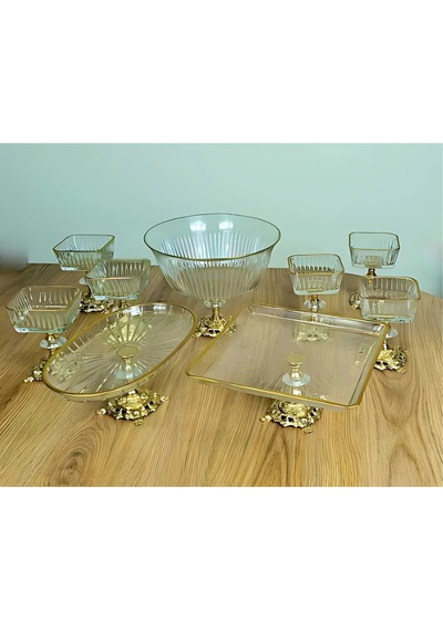 Paşabahçe Gold Detaylı Metal Ayaklı Sunum Ve Servis Seti Kurabiyelik Magnolia Altın