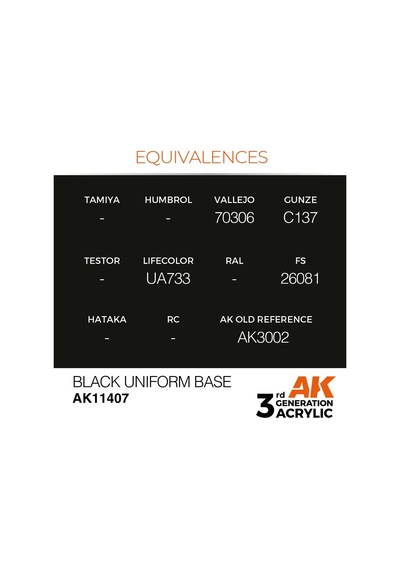 Ak Interactive 11407, 17 Ml. 3gen Black Uniform Base Figür Boyası Standart
