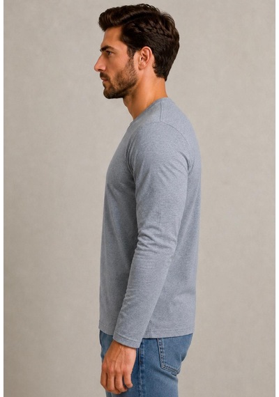 Axxel Erkek Gri Melanj Pamuklu Likralı Süprem Uzun Kollu T-shirt-d240