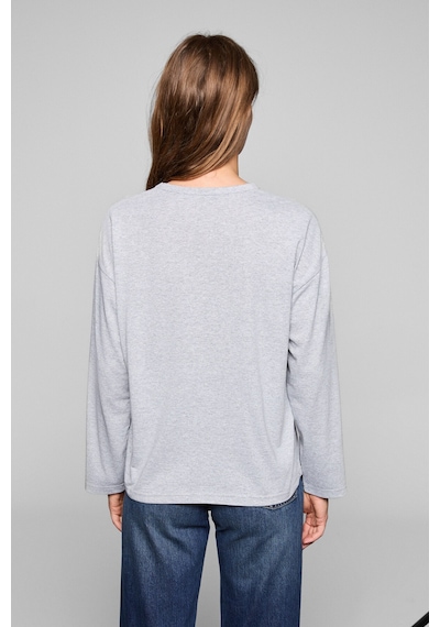 Grımelange Basıl Kadını Oversize %100 Organik Pamuk Örme Uzun Kol Grimelanj T-shirt Gri Melanj