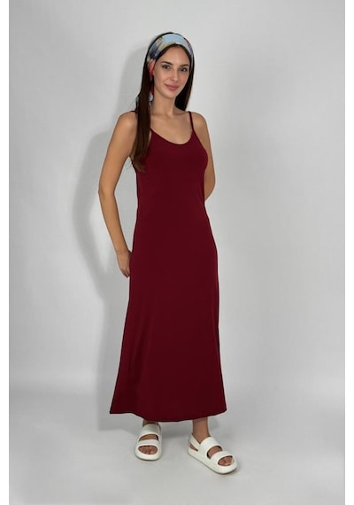 Kadın Sandy Kumaş İp Askılı Düz Renk Fitted/vücuda Oturan Dar Esnek Rahat Saran Uzun Elbise Bordo Kadın Sandy Kumaş İp Askılı Düz Renk Fitted/vücuda Oturan Dar Esnek Rahat Saran Uzun Elbise Bordo