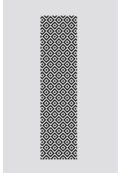 Siyah Beyaz Geometrik Kareler Runner 40x220cm Siyah