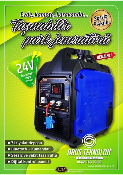 Obus Karavan 24v Dc Jeneratör Benzinli Sessiz Park Jeneratörü