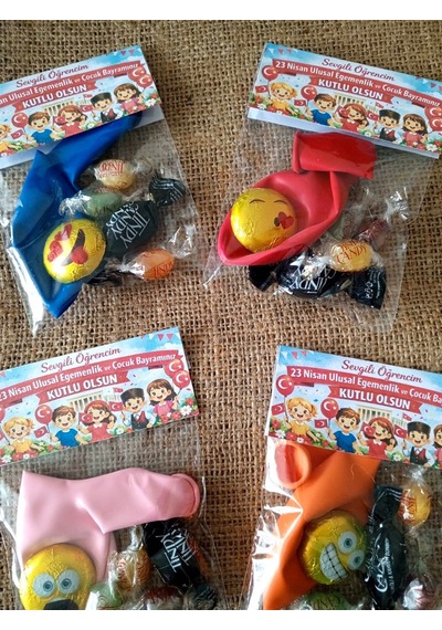 Farklı Market 23 Nisan Hediyesi Şeker Çikolata Balon Hediye Paketi 10 Paket