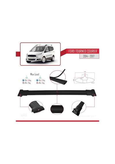 Ford Tourneo Courier 2014-2017 Arası İle Uyumlu Fly Model Ara Atkı Tavan Barı Siyah