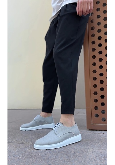Ba0003 Bağcıklı Klasik Spor Gri Renk Keten Yüksek Taban Casual Erkek Ayakkabı Gri4