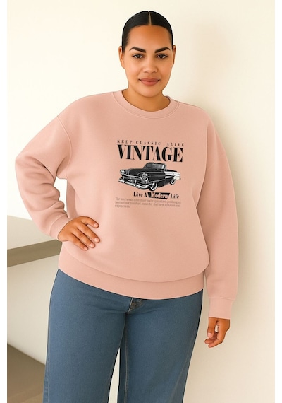 Benroma 3 İplik Penye Vıntage Baskılı Unisex Sweatshırt Çok Renkli