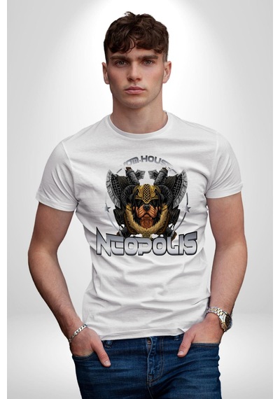Neopolis Rottweiler Viking Unisex Unisex Beyaz Organik Baskılı T-shirt Penye Yüksek Kalite Beyaz