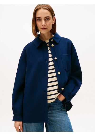 Tommy Hilfiger Çift Taraflı Yün Karışımlı Normal Kesim Kadın Mavi Ceket Ww0ww46558c1g Mavi