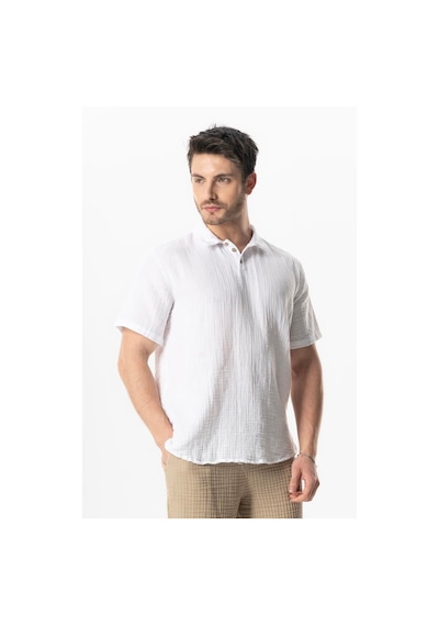 Kısa Kol Polo Yaka Müslin Yazlık Tshirt Beyaz Byz Beyaz