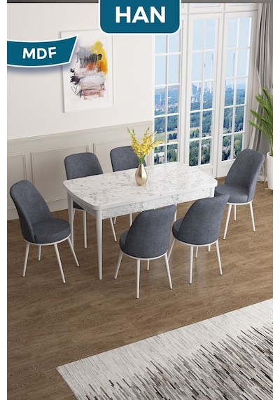 Canisa Han Serisi, 70x114 Açılabilir Mdf Masa Takımı, Beyaz Mermer Desen Masa Ve 6 Füme Sandalye Masa Beyaz Mermer Desen Sandalyeler Füme Canisa Han Serisi, 70x114 Açılabilir Mdf Masa Takımı, Beyaz Mermer Desen Masa Ve 6 Füme Sandalye Masa Beyaz Mermer Desen Sandalyeler Füme