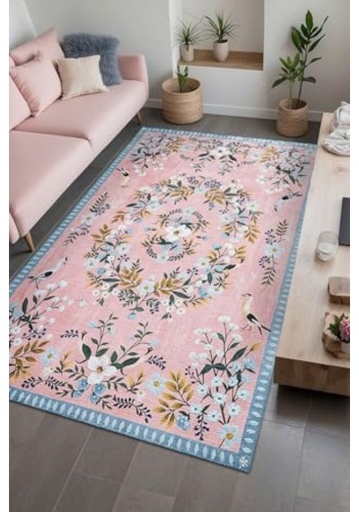 Velda Çiçekli Şönil Kaymaz Doğal Pamuk Tabanlı Yıkanabilir Antibakteriyel Çevre Dostu Salon Halısı 200x300 Diğer