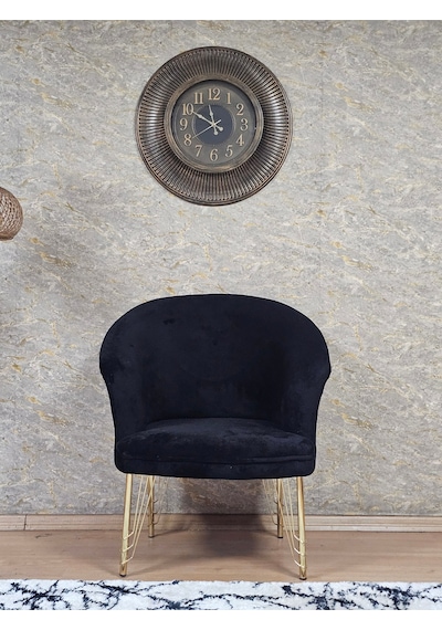 Zafir Tekli Teddy Gold Kaplama Telli Ayak Çay Seti Koltuk Tekli Berjer , Balkon, Salon, Ofis Siyah