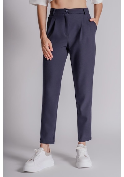 Braccas Kadın Yandan Cepli Arka Cep Fleto Beli Lastikli Ve Pilili Slim Fit Pantolon Lacivert Lacivert