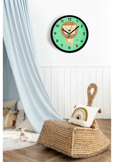 Sevimli Aslan Çocuk Odası Duvar Saati - 30cm - Önü Camlı Siyah Kasa - Sessiz Mekanizma-jh1128 Siyah