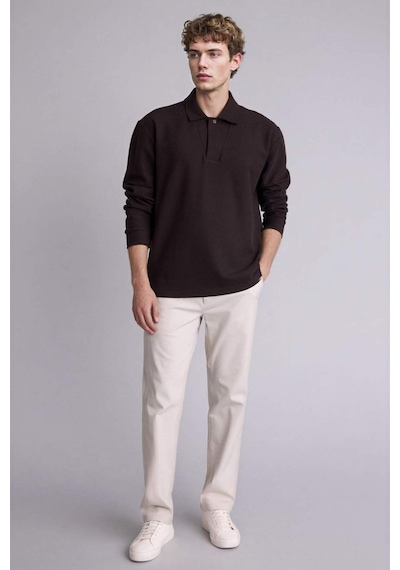 Defacto Regular Fıt Polo Yaka Pike Sweatshirt H3316ax26spbn337 Kahve-bn337