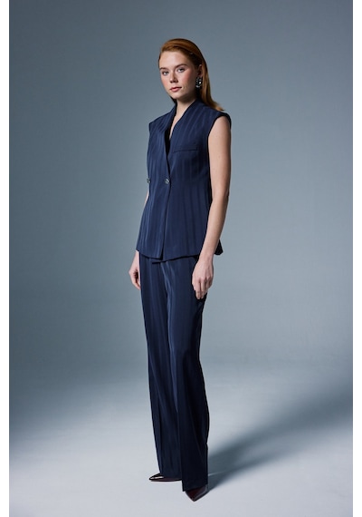 Sateen Anna Çizgili Pantolon - Lacivert-137094 Lacivert