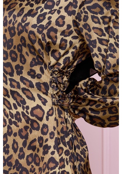 Yanı Bağcıklı Leopar Desenli Tesettür Abiye-hardal-4684
