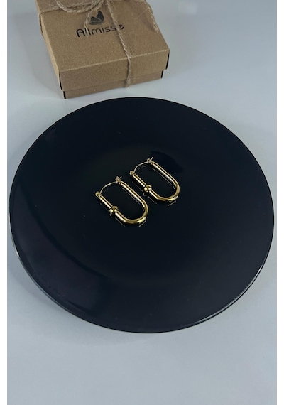 Gold Kaplama Düz Çelik Küpe Gold