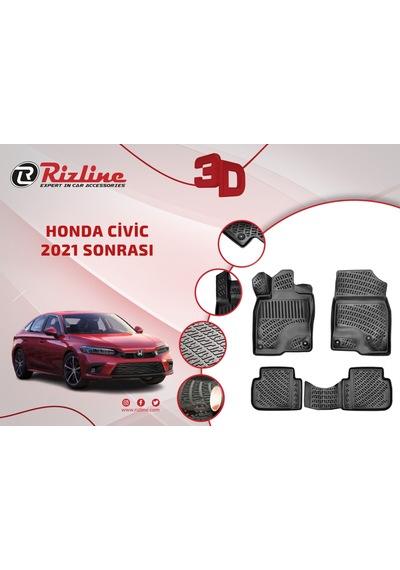 Rizline Honda Civic 2021 Sonrası 3D Paspas