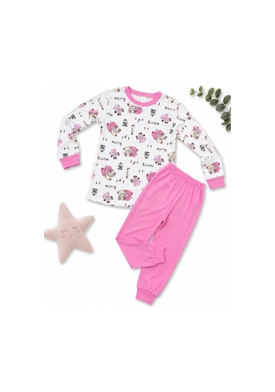 Novalisse Kız Çocuk Premium Penye Koala Desenli Uzun Kollu Pijama Takımı 2-11 Yaş - Pembe Çoklu Renk