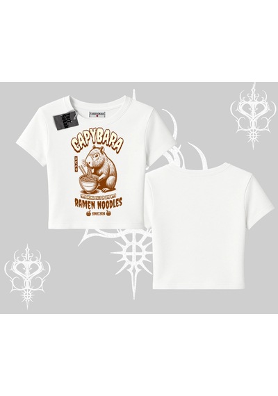 Tarzsokak Babby Tee Tshirt Cute Capybara Enjoying Ramen Noodles Artwork Beyaz