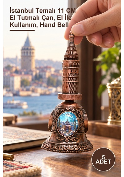 5 Adet El Çanı İstanbul Temalı 11 Cm El Tutmalı Çan, El İle Kullanım, Hand Bell