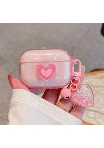 Apple Uyumlu AirPods Pro Pembe Simli Kalpli Tasarım Kılıf