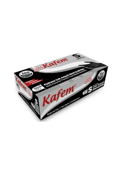Kafem Çok Amaçlı Siyah Nitril Eldiven (S) 100 Lü X 5 Paket