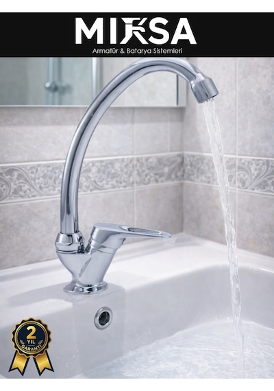 Krom Mermerden Tek Su Çıkışlı Lavabo-eviye Musluk Bataryası
