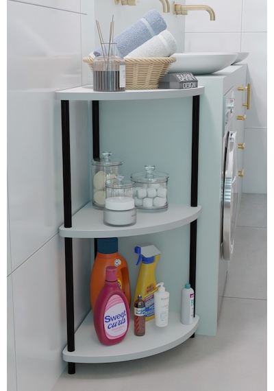 Kompakt 3 Katlı Köşe Raf Modern Çok Amaçlı Raf Banyo, Çamaşır Odası Düzenleyici Şık Köşe Ünitesi Beyaz