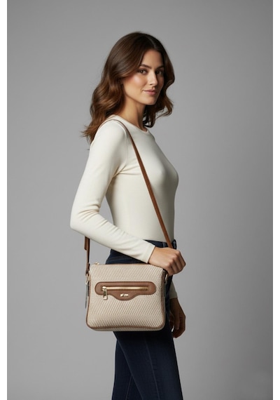 Walkenzo 2808 Kadın 3 Bölmeli Günlük Omuz Çantası Krem - Camel