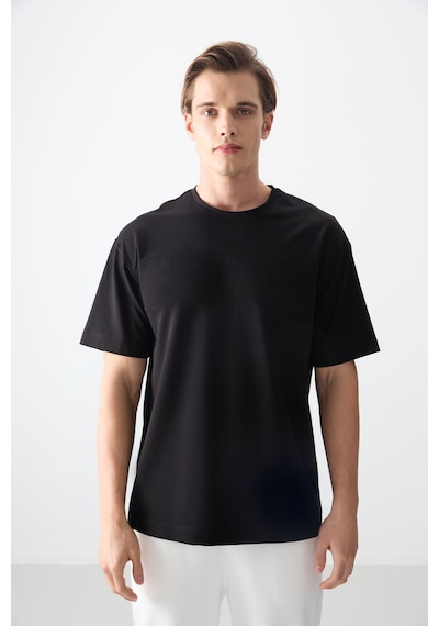 Air Jones Tommy Life Siyah Pamuklu Kalın Yumuşak Dokulu Oversize Fit Basic Erkek T-shirt - 88378 Siyah