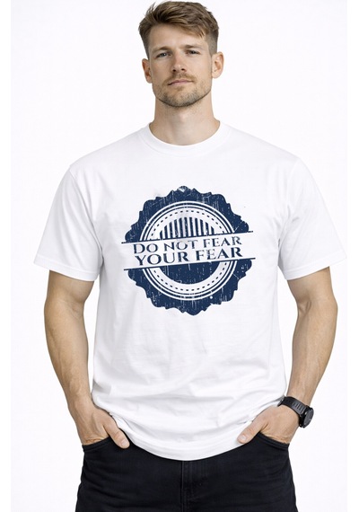 Herkesemoda Do Not Fear Yazı Detaylı Basic T-shirt Beyaz