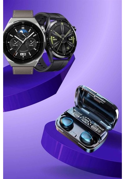 İkili Set Akıllı Saat Ve Bluetooth Kulaklık Kablosuz Uzun Pil Ömrü Spor Modları Siyah